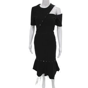 Not Available Womens Sheath Jacket Black Crew Neck Short Sleeve Mid-Calf Size 4